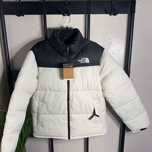 The North Face Black and Cream Puffer Jacket